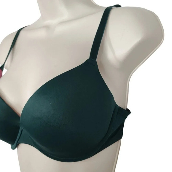 Victorias Secret PINK Wear Everywhere Pushup Bra Women Size 34D Green Underwire - Picture 2 of 11
